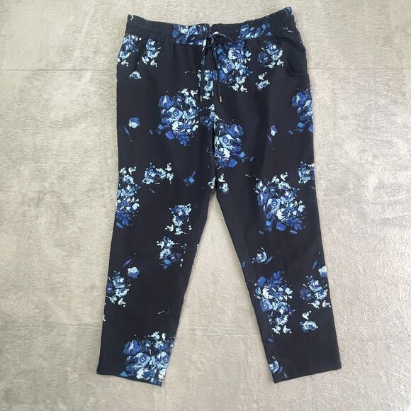 Coldwater Creek Floral Navy Ankle Pants Sz Large Petite Vacation Workwear Beach - Picture 15 of 16